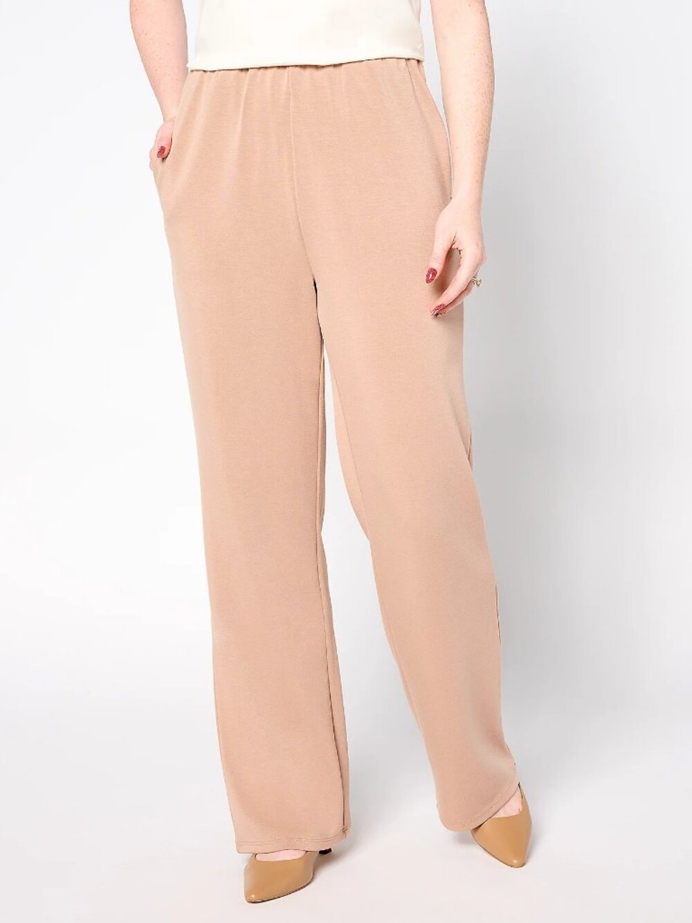 BEAUTIFUL by Lawrence Zarian REG Pull-On Straight-Leg Pants, Taupe Sz 1X a680698